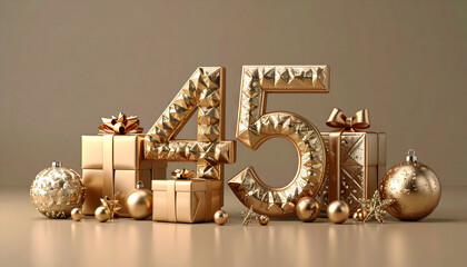 Golden Number 45 Anniversary Celebration with Gifts and Ornaments