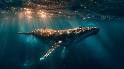 an image of whale in a light ocean, realistic photography