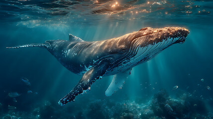 an image of whale in a light ocean, realistic photography