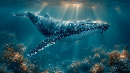 an image of whale in a light ocean, realistic photography