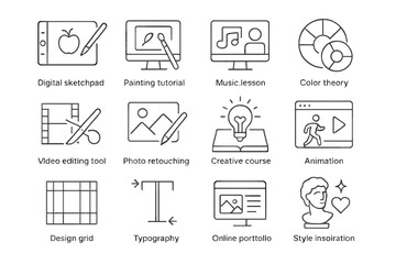Creative design icons for tutorials and courses