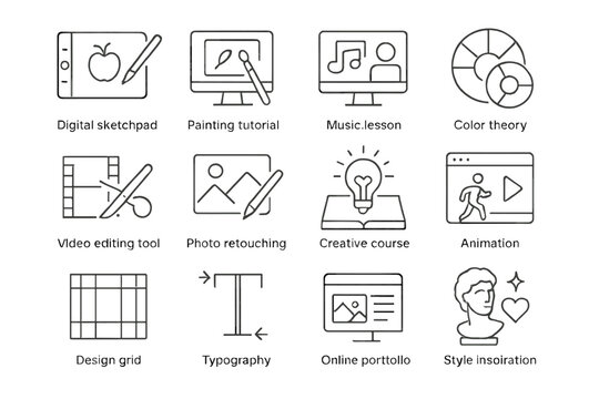 Creative design icons for tutorials and courses