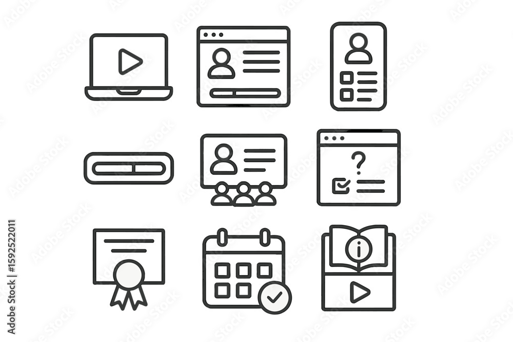 Poster minimalist gray interface icons set for digital web user experience