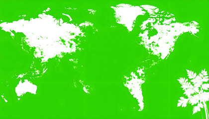 White World Map on Green Background
