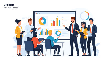 Fototapeta premium Teamwork Analysis Business Professionals Reviewing Data Charts During a Corporate Strategy Meeting at the Office