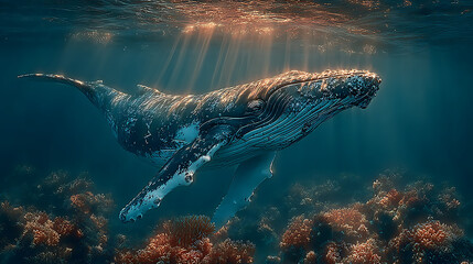 an image of whale in a light ocean, realistic photography