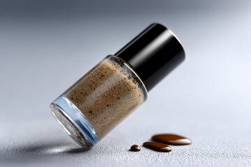 Foundation spills from tilted cosmetic container