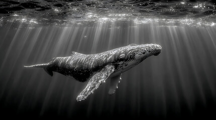 an image of whale in a light ocean, realistic photography