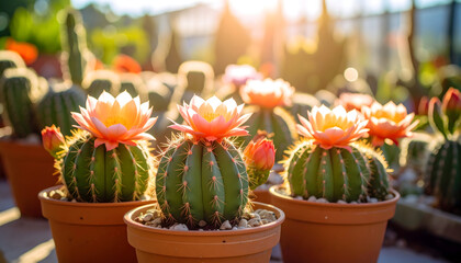 Orange Cactus Blossoms in Sunlight