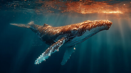 an image of whale in a light ocean, realistic photography