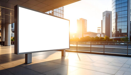 Blank Billboard Mockup In Urban Setting At Sunrise