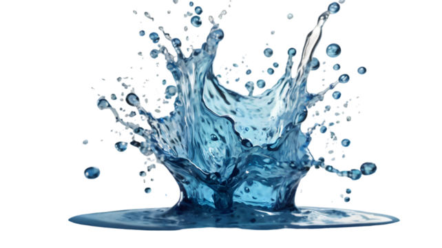 Water Splash: A captivating artistic depiction of a splash of water. Water droplets ascend in an eye-catching and dynamic splash.