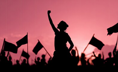 Silhouette of a woman leading a protest