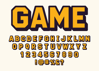 Bold Sport Style Alphabet Font - 3D Gaming Text Typeface with Uppercase Letters, Numbers, and Symbols for Esports, Retro Games, Posters, and Logo Design