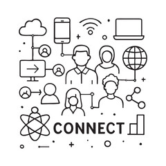 A vector illustration of social media icons connecting people in a global communication network
