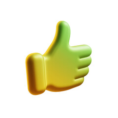 3D icon of a thumbs-up silhouette in motion using yellow to lime gradient on white background design