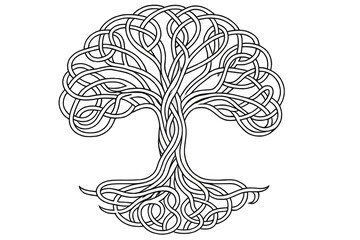 Fototapeta premium Celtic tree of life featuring intricate, interwoven knots representing interconnectedness against transparent backdrop