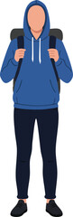 Fototapeta premium Young man in blue hoodie with backpack standing front view casual urban style vector illustration 