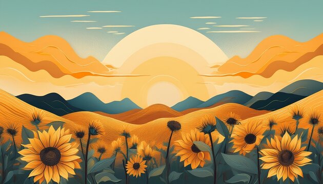 minimalist sunflower landscape with a clean aesthetic composition