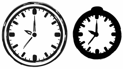 Illustration of two clocks with different styles showing the time with hour and minute hands design art