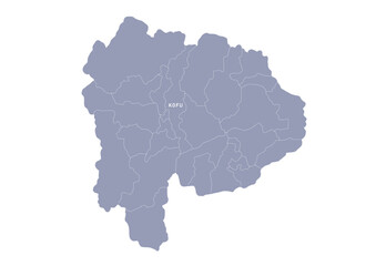 グレー色の日本地図, 山梨県の行政区分付き地図, Gray colored map of Japan, Yamanashi