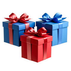 Fototapeta premium Stacked Gift Boxes with Red and White Ribbons, Floating Composition, Transparent Background