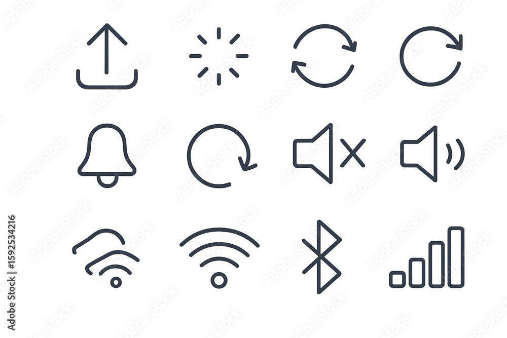 Poster minimalist dark interface icons for devices and connectivity functions