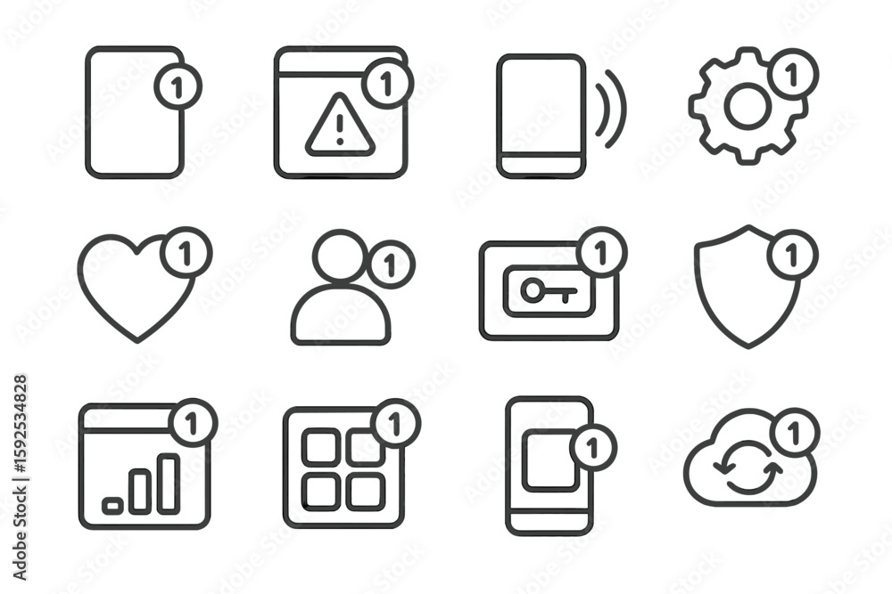 Poster mobile app notification icons with security, privacy, and system update symbols