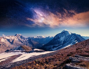 collage retro dreamy alpine backdrop astronomy space mountain