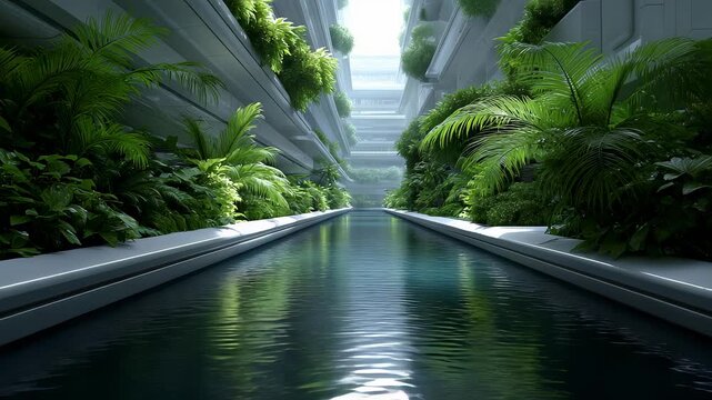 Future City Architecture Harmonizing with Water and Plants