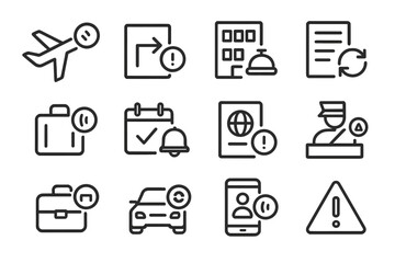 Travel and tourism icons set for planning and booking services