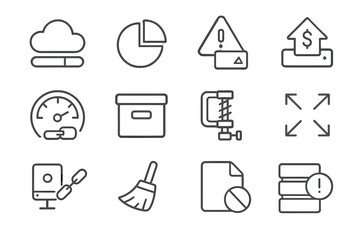 Cloud technology icons featuring speed, security, and data management