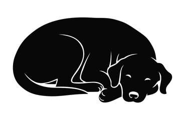 A cozy black dog sleeping curled up Silhouette illustration, ideal for illustrating pets, relaxation, comfort, or animal themes