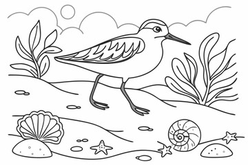 coloring page line art the sandpiper black vector