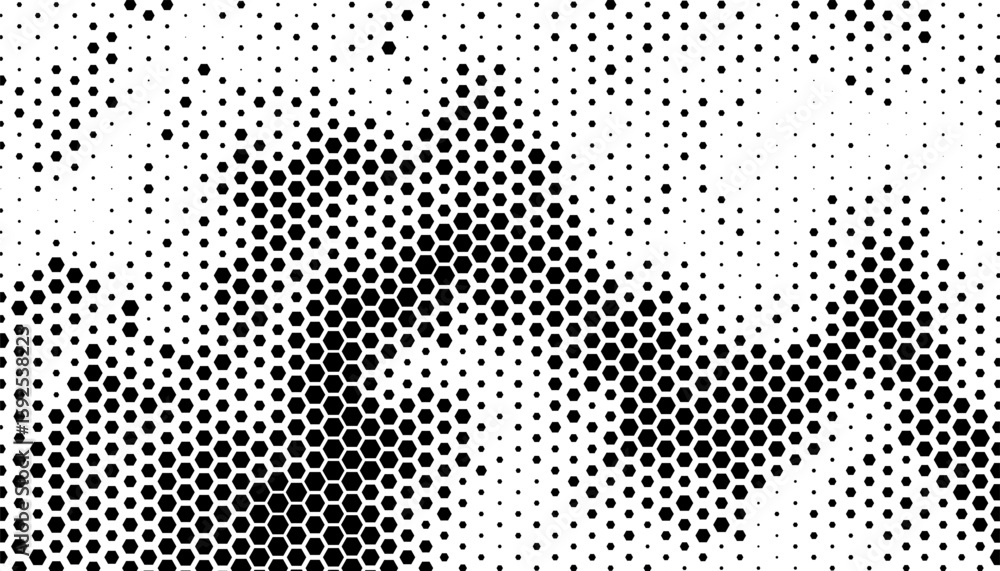 Poster black and white abstract halftone pattern with hexagon shape for modern background or jersey design 