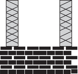 Vector Icon of Civil Engineering Site with Colored Bricks and Structural Pillars &ndash; Under Construction Illustration"

