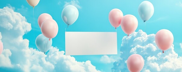 Floating Balloons with Blank Sign in Pastel Sky

.