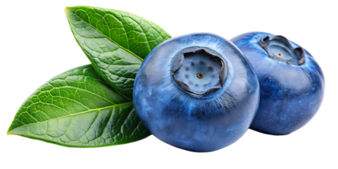blueberry with leaf isolated on white background, png, ai generated.