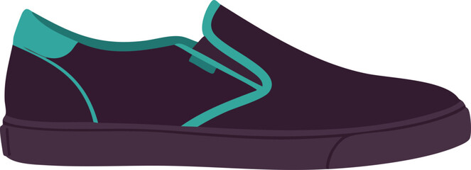 Fototapeta premium Casual slip-on shoe vector illustration in dark purple and teal color scheme for fashion and lifestyle design elements 