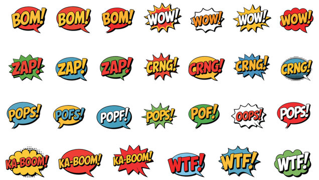 Comic book sound effect speech bubbles with text vector