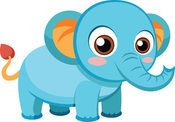 Cute Cartoon Elephant Illustration with Big Eyes and Pink Cheeks