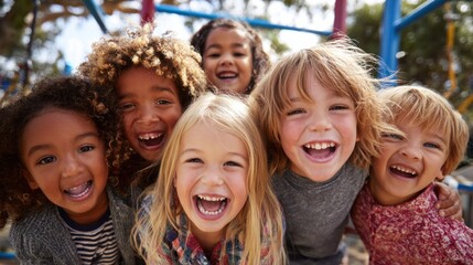 Fototapeta premium Playful children clustered together outdoors