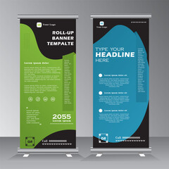 Corporate business roll up banner design template, abstract banner layout, Vertical banner design, pull up, standee, retractable advertising promotion display, x banner with two colour