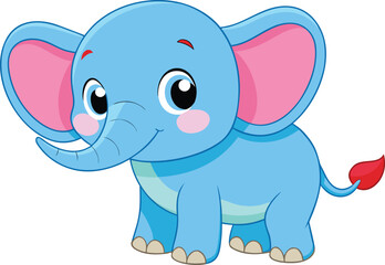 Naklejka premium Cute baby elephant cartoon character in blue with pink ears and cheeks
