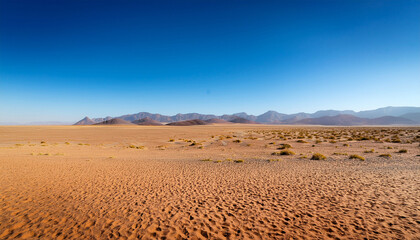 vast empty desert with distant mountains under a clear blue sky depicting isolation