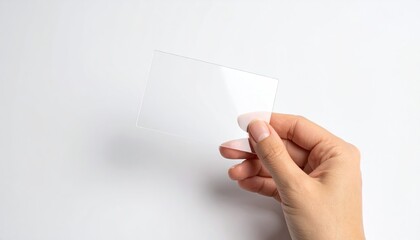 Hand holding a clear rectangular piece of plastic