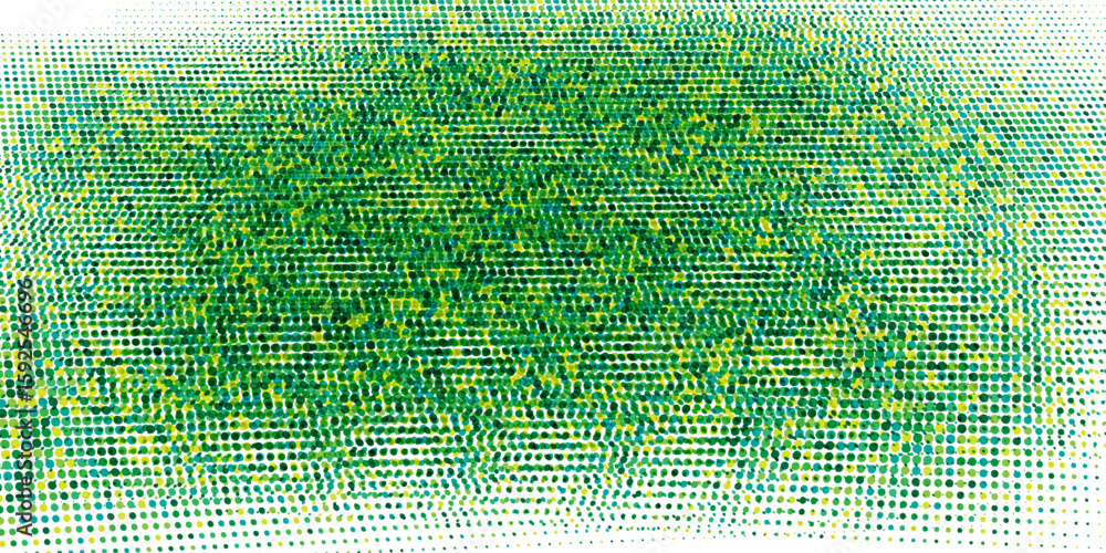 Poster abstract halftone pattern with green and yellow dots on a white background. minimalistic digital tex