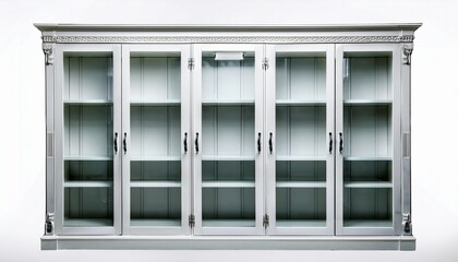 Fototapeta premium white display cabinet with glass doors on white background