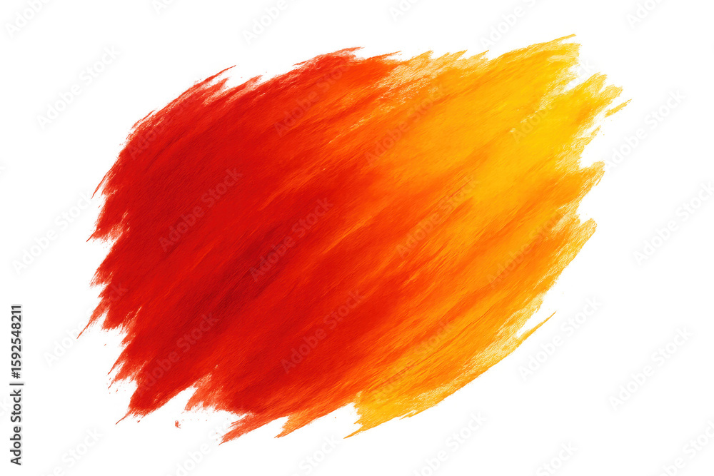 Poster paint brush stroke blending vibrant red with warm yellow, creating dynamic color gradient on transpa