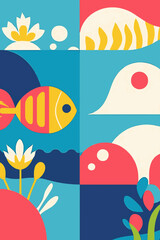 Colorful Fish Pattern Vector Illustration
